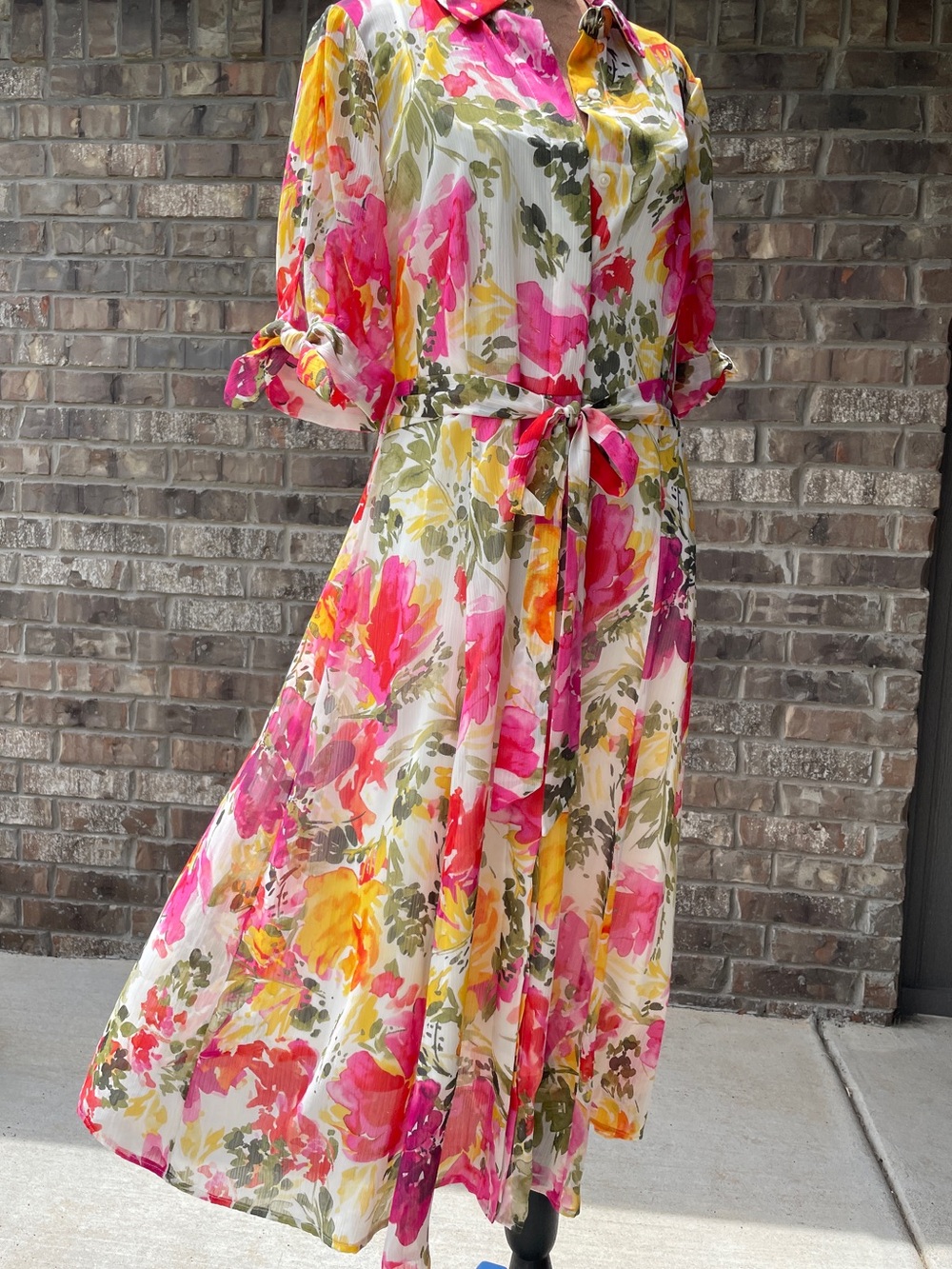 Calvin Klein Pink, Yellow & Green Floral Midi Dress